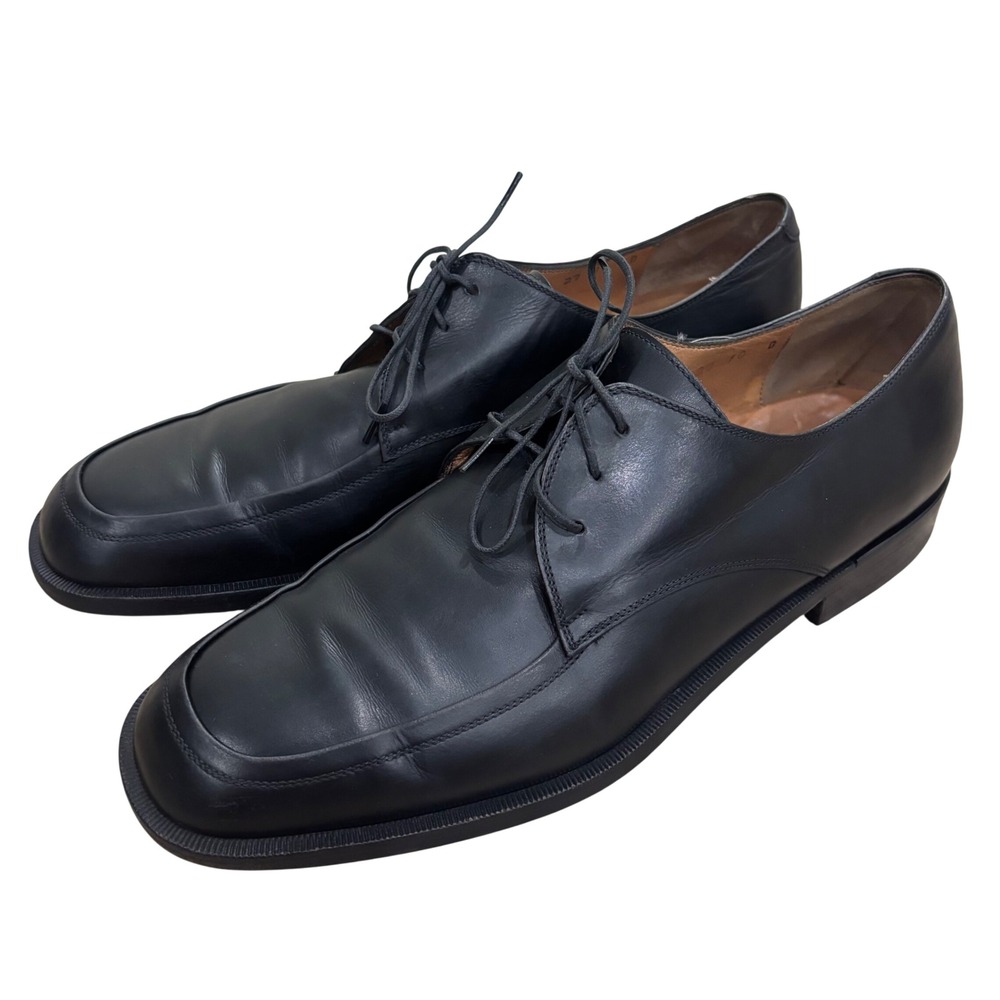 Salvatore Ferragamo Studio Mens Black Leather Apron Toe Oxford Shoes 10 D